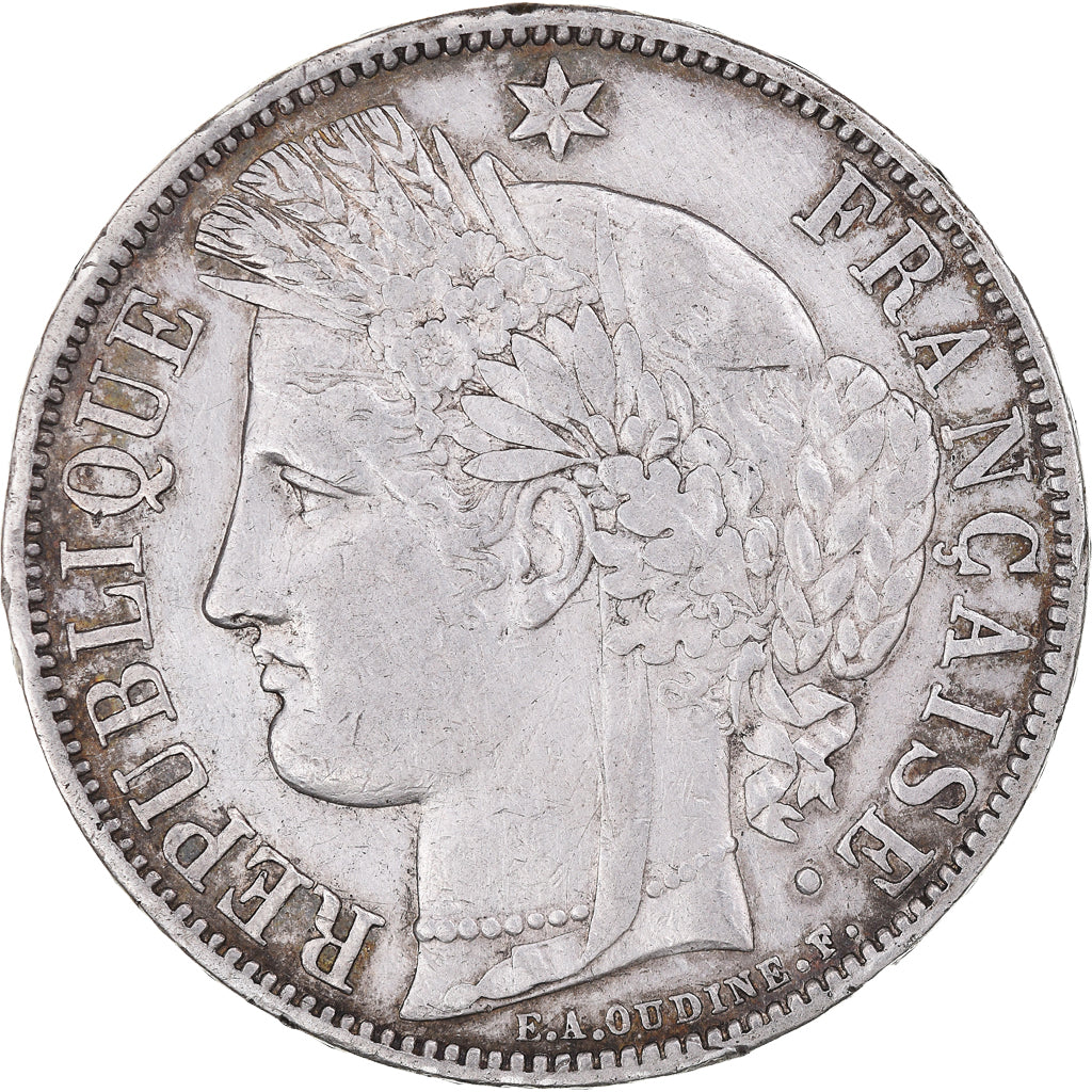 Moeda, França, Cérès, 5 Francs, 1870, Paris, AU(50-53), Prata, KM:818.1