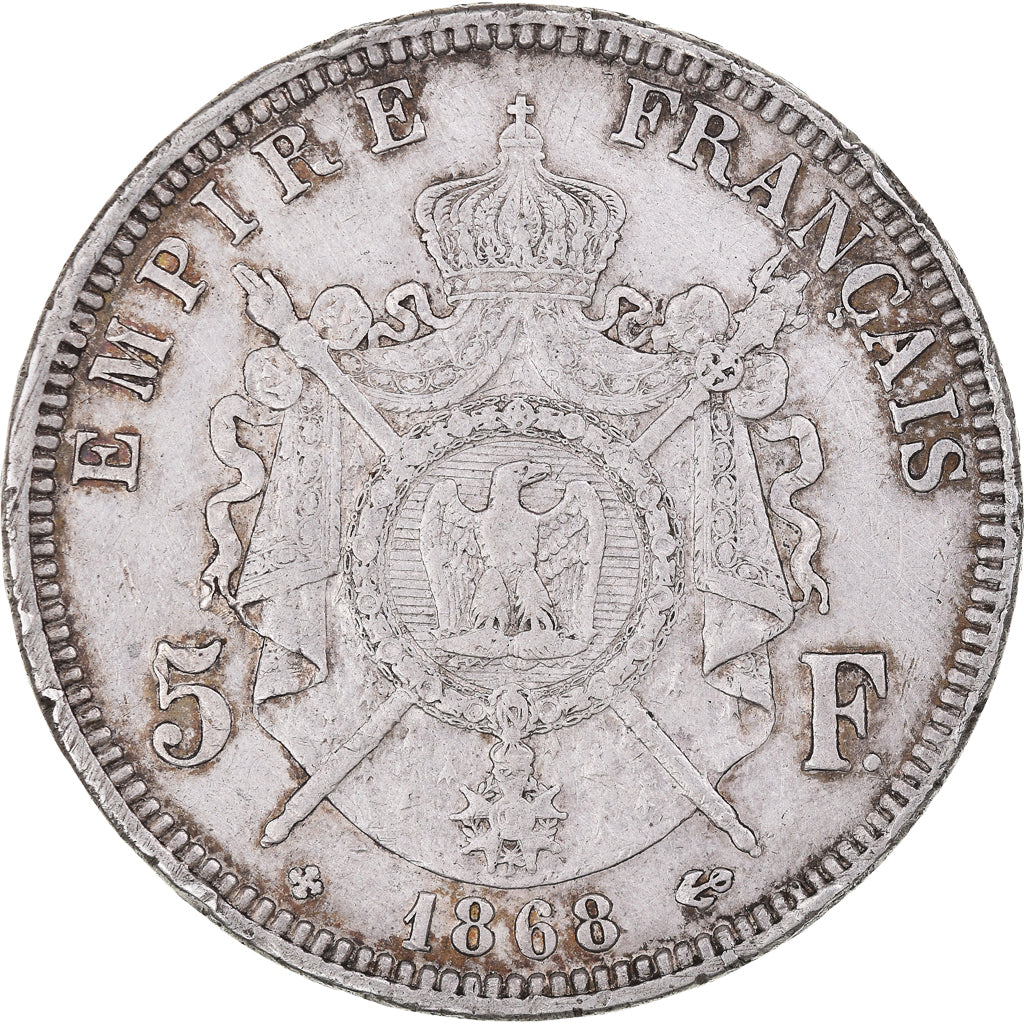 Moeda, França, Napoléon III, 5 Francs, 1868, Strasbourg, EF(40-45), Prata