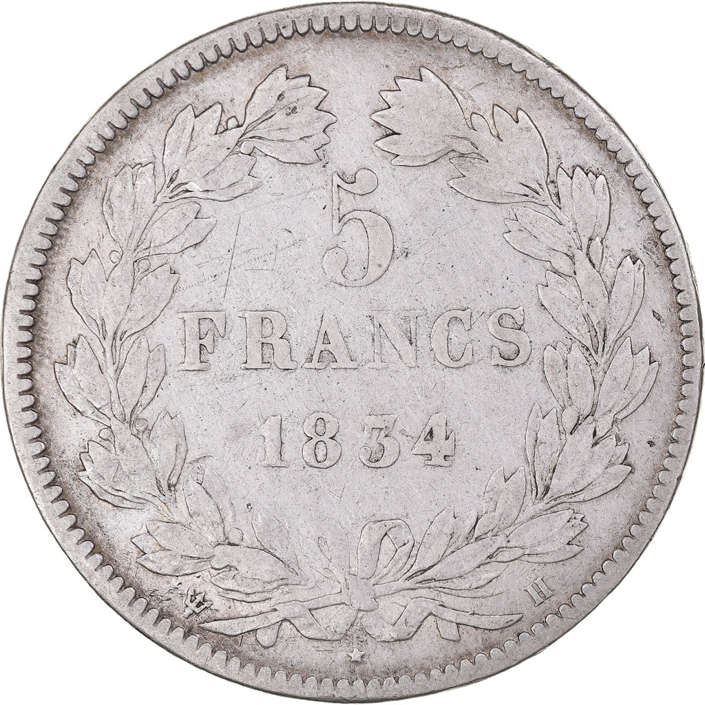 Coin, France, Louis-Philippe, 5 Francs, 1834, La Rochelle, VF(20-25), Silver