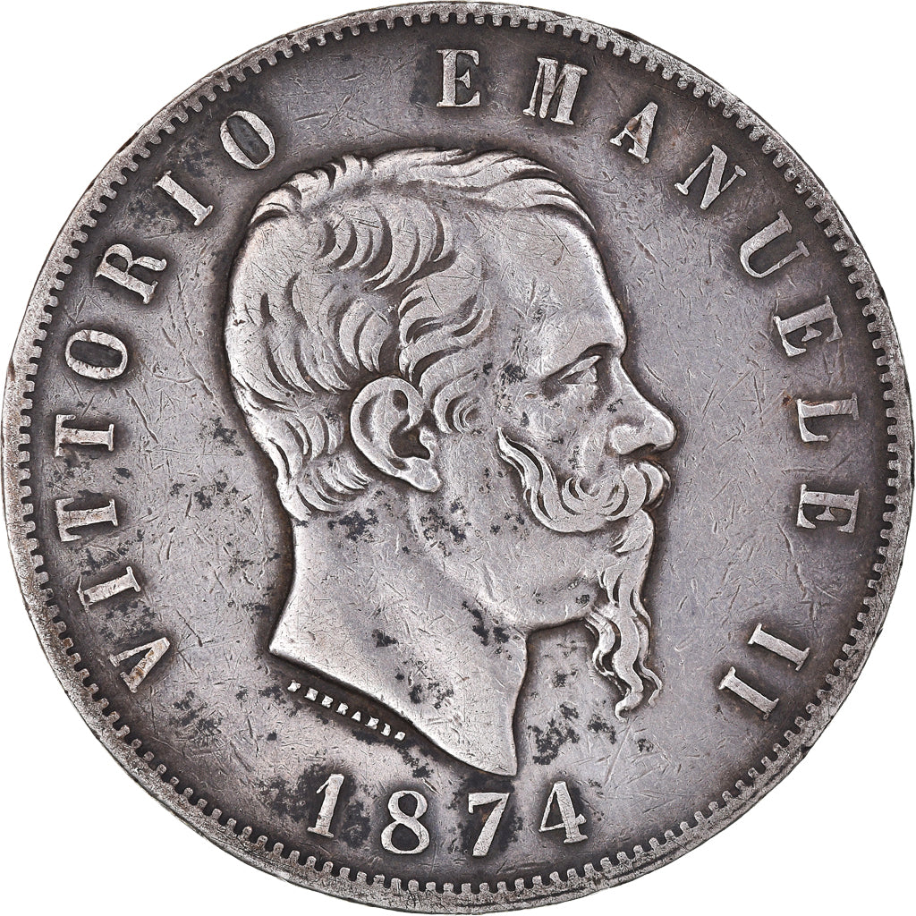 Coin, Italy, Vittorio Emanuele II, 5 Lire, 1874, Milan, VF(30-35), Silver