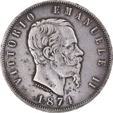 Coin, Italy, Vittorio Emanuele II, 5 Lire, 1874, Milan, VF(30-35), Silver