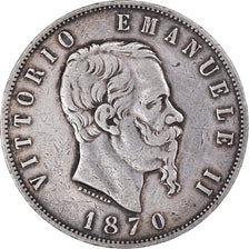 Moneda, Italia, Vittorio Emanuele II, 5 Lire, 1870, Milan, BC+, Plata, KM:8.3