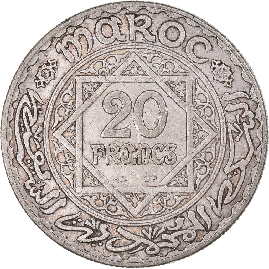 Coin, Morocco, Mohammed V, 20 Francs, 1347, Paris, EF(40-45), Silver, KM:39
