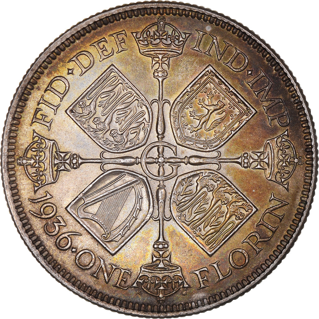 Coin, Great Britain, George V, Florin, Two Shillings, 1936, AU(55-58), Silver