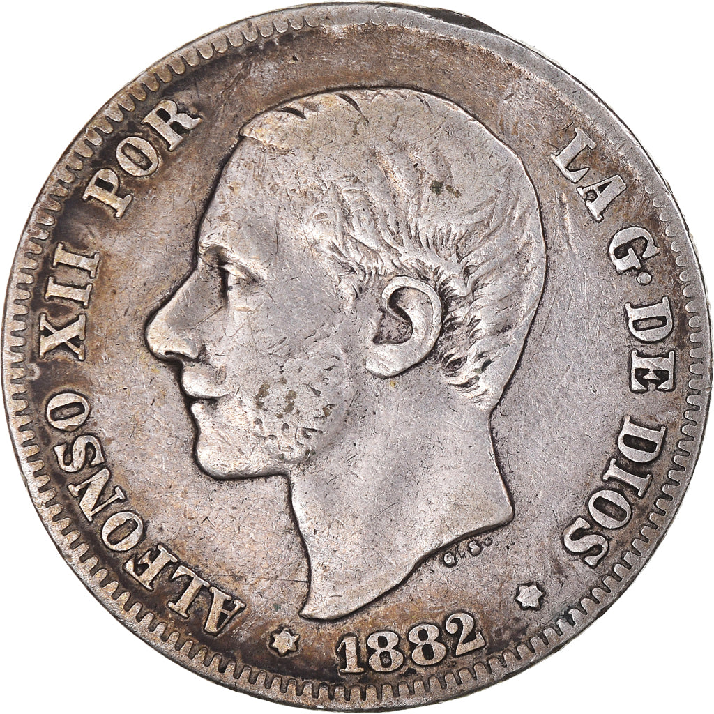 Coin, Spain, Alfonso XII, 2 Pesetas, 1882, EF(40-45), Silver, KM:678.2