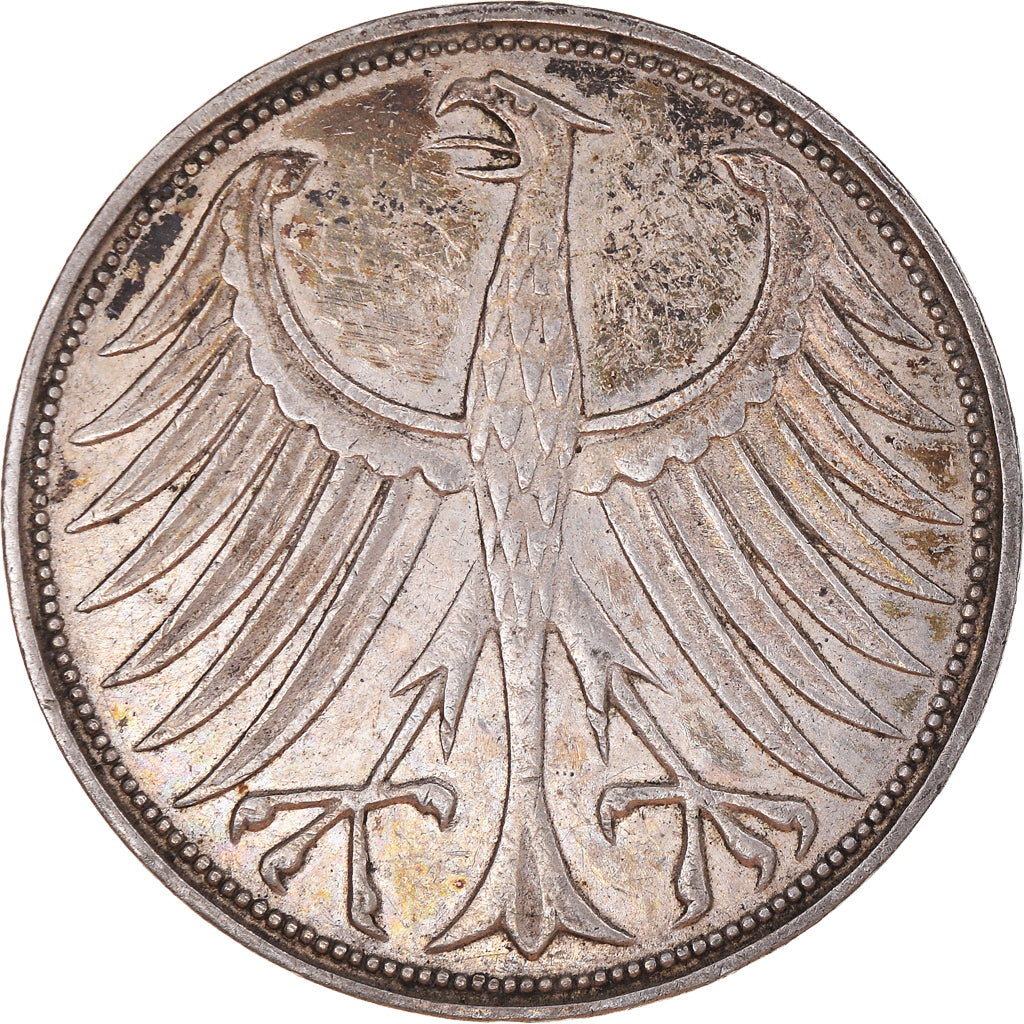 Coin, GERMANY - FEDERAL REPUBLIC, 5 Mark, 1951, Karlsruhe, EF(40-45), Silver