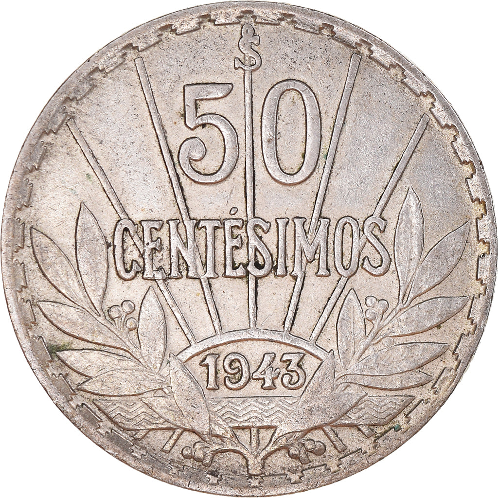 Coin, Uruguay, 50 Centesimos, 1943, Santiago, EF(40-45), Silver, KM:31
