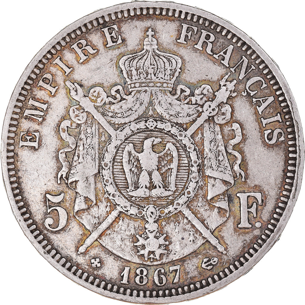 Coin, France, Napoléon III, 5 Francs, 1867, Strasbourg, EF(40-45), Silver