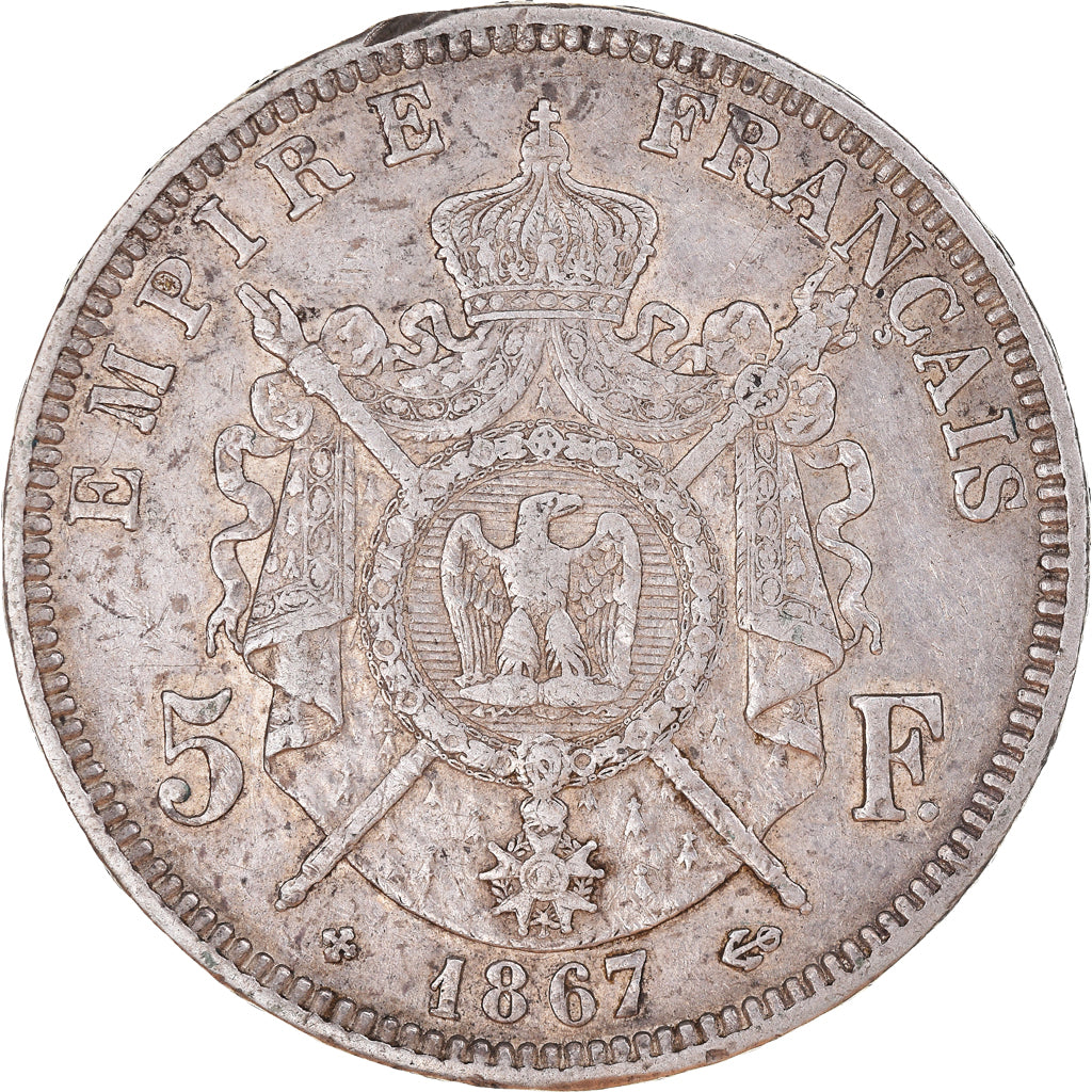 Coin, France, Napoléon III, 5 Francs, 1867, Strasbourg, EF(40-45), Silver
