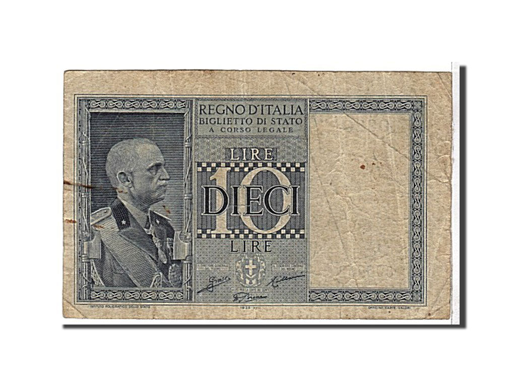 Italy, 10 Lire, 1938, KM #25b, VG(8-10), 0380805962