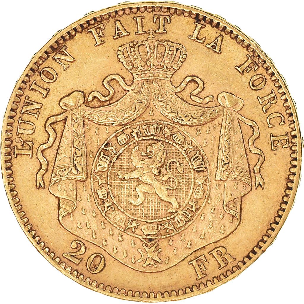 Coin, Belgium, Leopold II, 20 Francs, 20 Frank, 1877, AU(50-53), Gold, KM:37