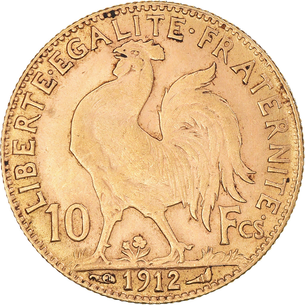 Moeda, França, Marianne, 10 Francs, 1912, Paris, AU(55-58), Dourado, KM:846