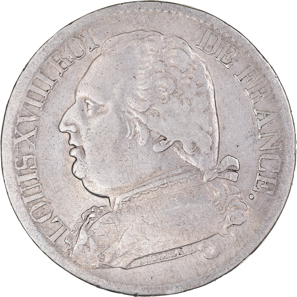 Moneda, Francia, Louis XVIII, Louis XVIII, 5 Francs, 1815, Toulouse, BC+, Plata