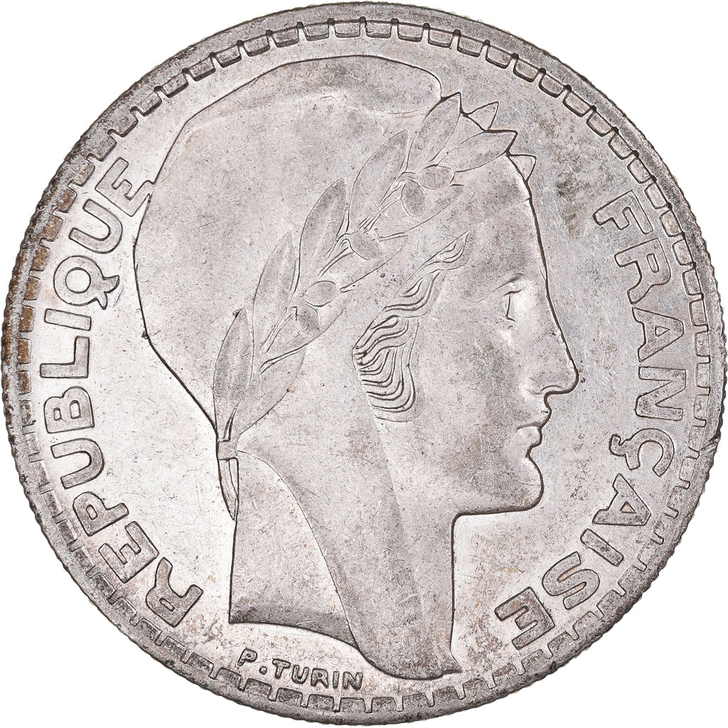 Moneda, Francia, Turin, 20 Francs, 1937, Paris, MBC+, Plata, KM:879, Gadoury:852