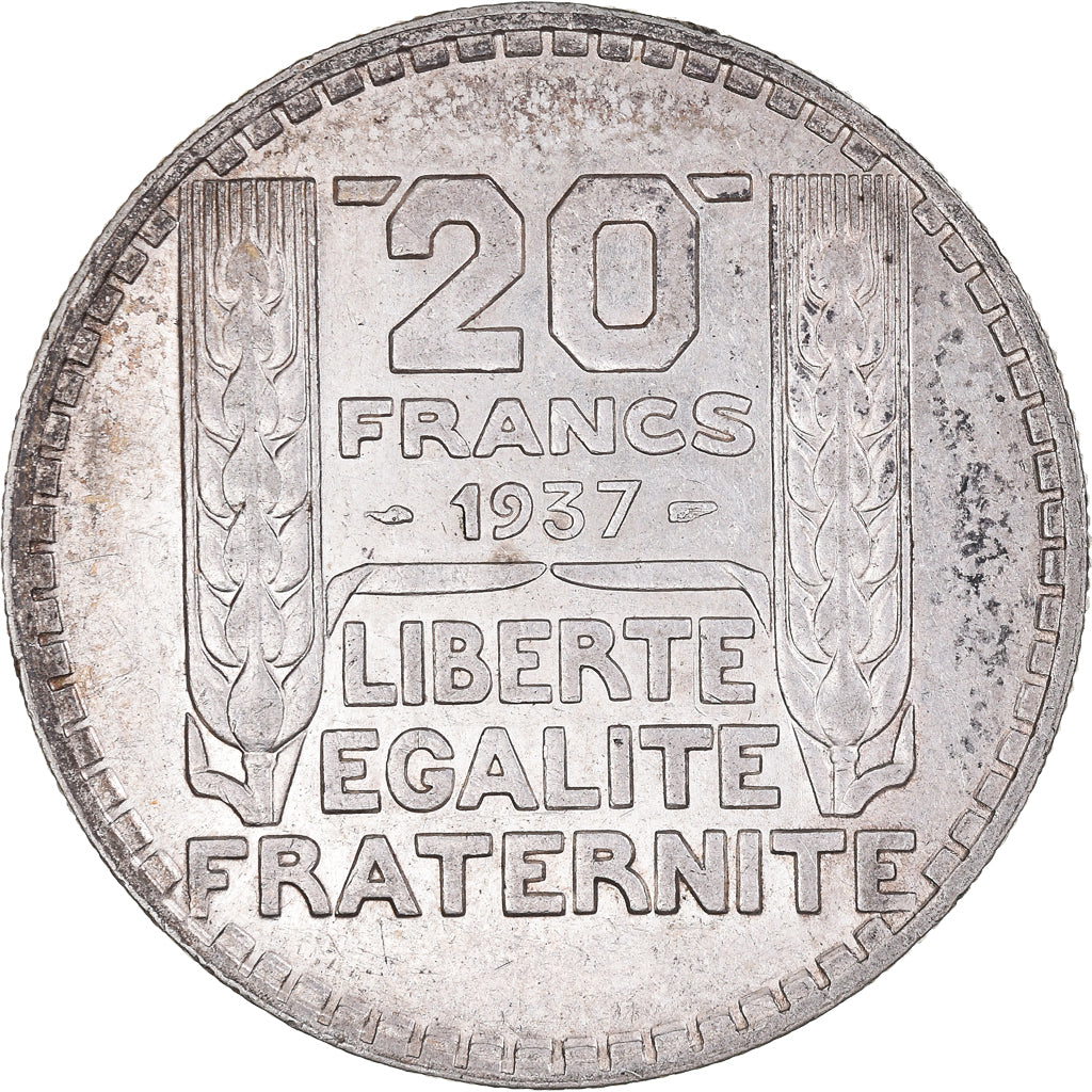 Moneda, Francia, Turin, 20 Francs, 1937, Paris, MBC+, Plata, KM:879, Gadoury:852