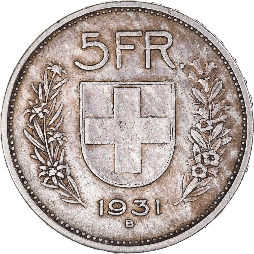 Coin, Switzerland, 5 Francs, 1931, Bern, EF(40-45), Silver, KM:40
