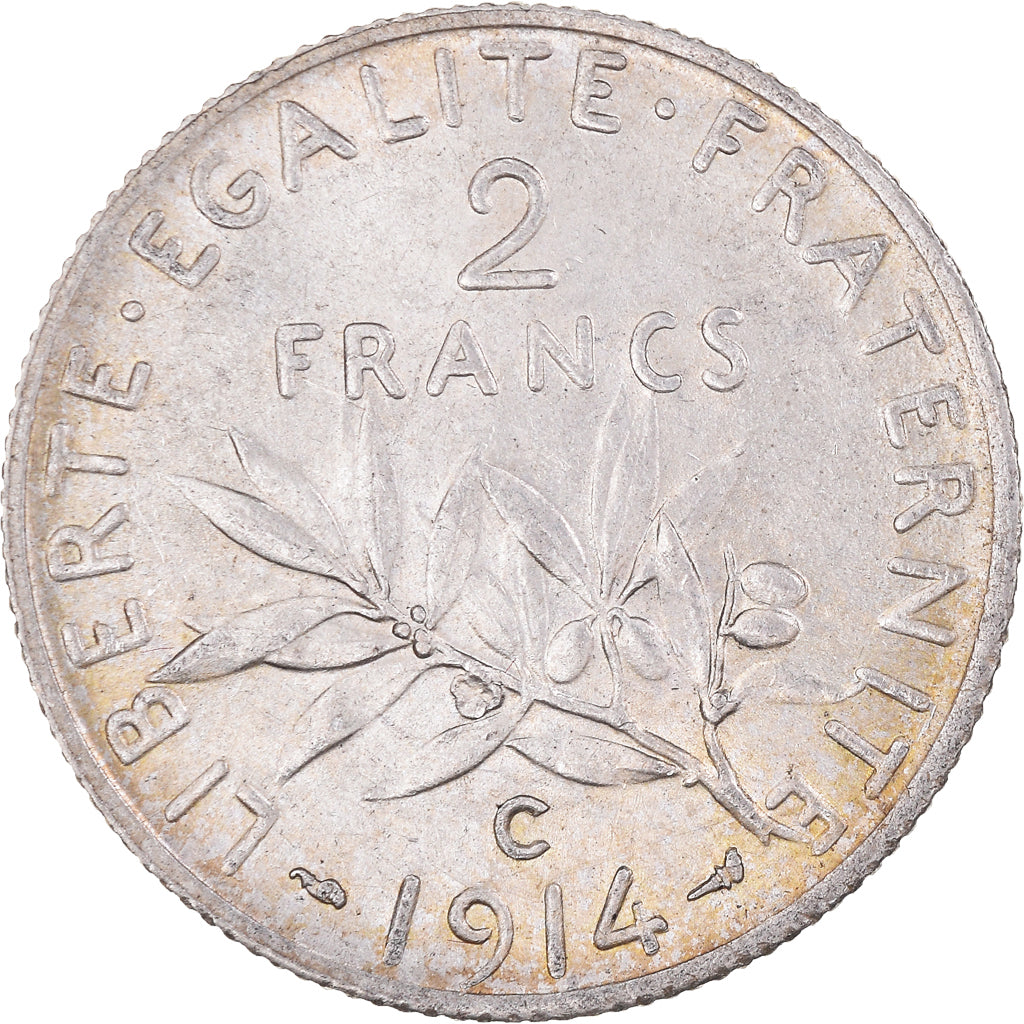 Coin, France, Semeuse, 2 Francs, 1914, Castelsarrasin, AU(55-58), Silver