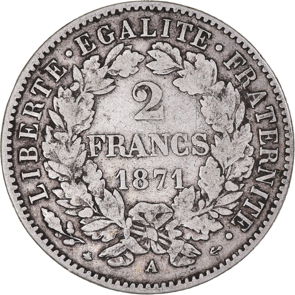 Monnaie, France, Cérès, 2 Francs, 1871, Paris, TTB, Argent, Gadoury:530