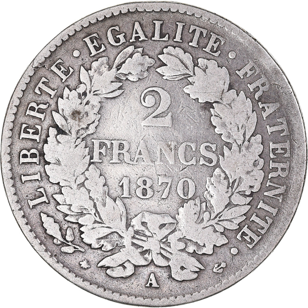 Coin, France, Cérès, 2 Francs, 1870, Paris, VF(20-25), Silver, KM:817.1