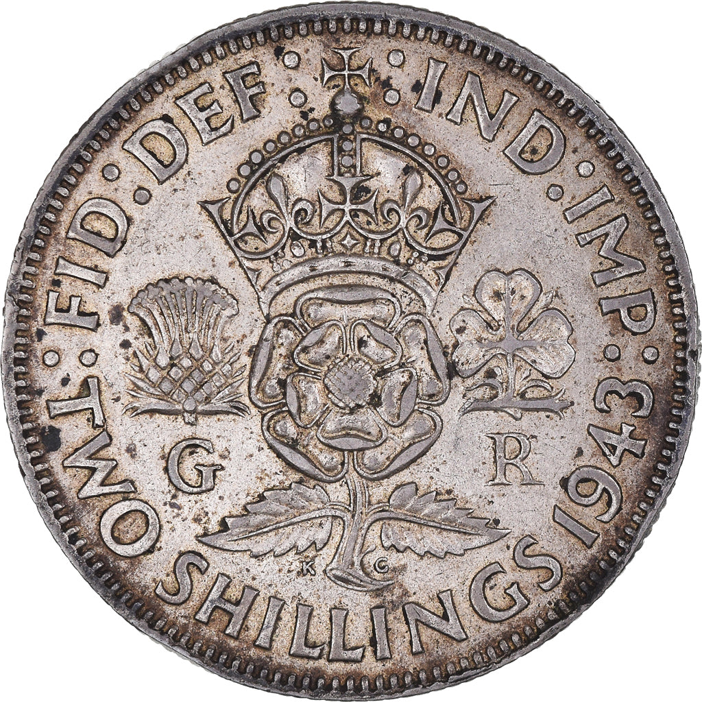Münze, Großbritannien, George VI, Florin, Two Shillings, 1943, SS+, Silber