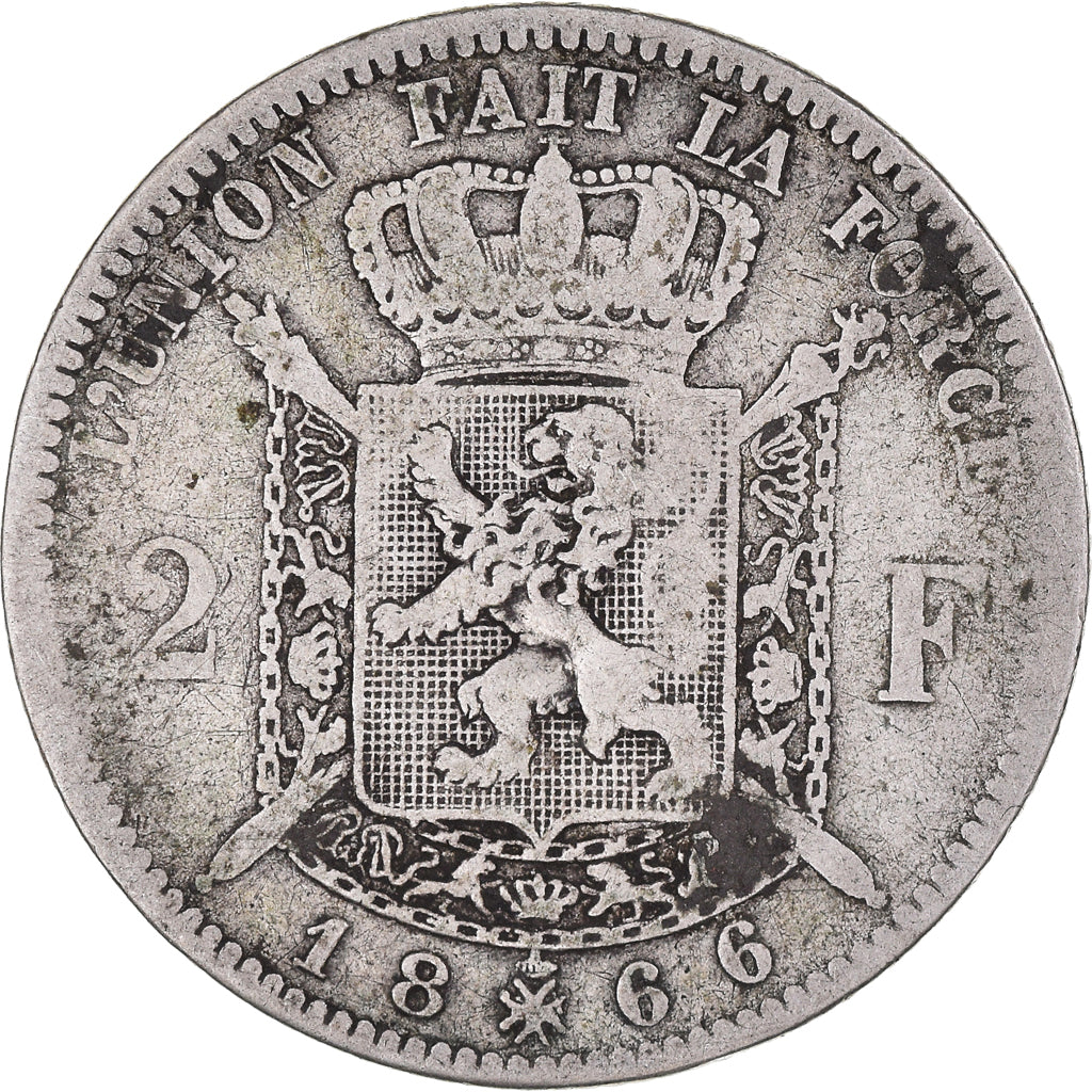 Moneta, Belgio, Leopold II, 2 Francs, 2 Frank, 1866, MB, Argento, KM:30.1