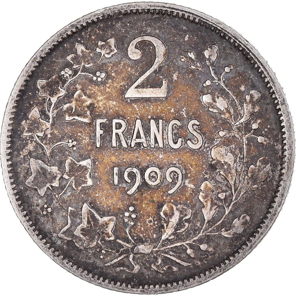 Coin, Belgium, Leopold II, 2 Francs, 2 Frank, 1909, AU(50-53), Silver, KM:58.1