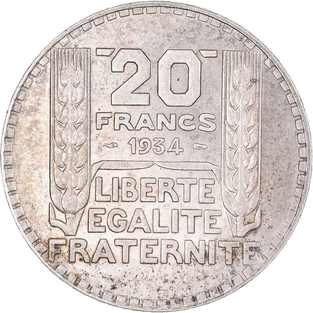 Moneda, Francia, Turin, 20 Francs, 1934, Paris, EBC+, Plata, KM:879, Gadoury:852