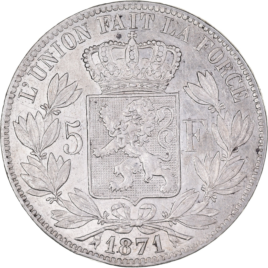 Coin, Belgium, Leopold II, 5 Francs, 5 Frank, 1871, AU(50-53), Silver, KM:24