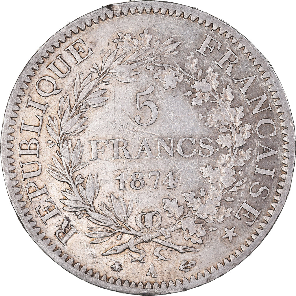 Moeda, França, Hercule, 5 Francs, 1874, Paris, AU(50-53), Prata, KM:820.1
