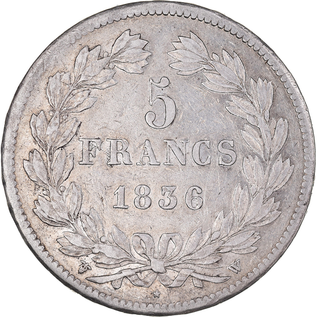 Moneta, Francia, Louis-Philippe, 5 Francs, 1836, Lille, BB, Argento, KM:749.13