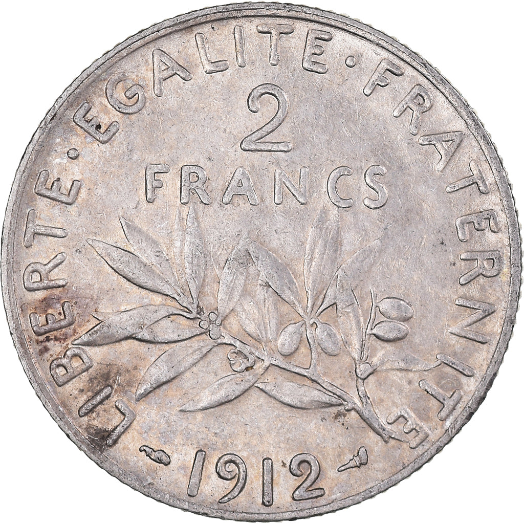 Moneda, Francia, Semeuse, 2 Francs, 1912, MBC, Plata, KM:845.1, Gadoury:532