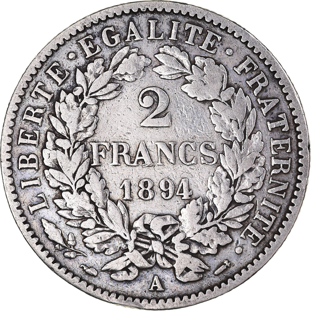 Munten, Frankrijk, Cérès, 2 Francs, 1894, Paris, FR+, Zilver, KM:817.1
