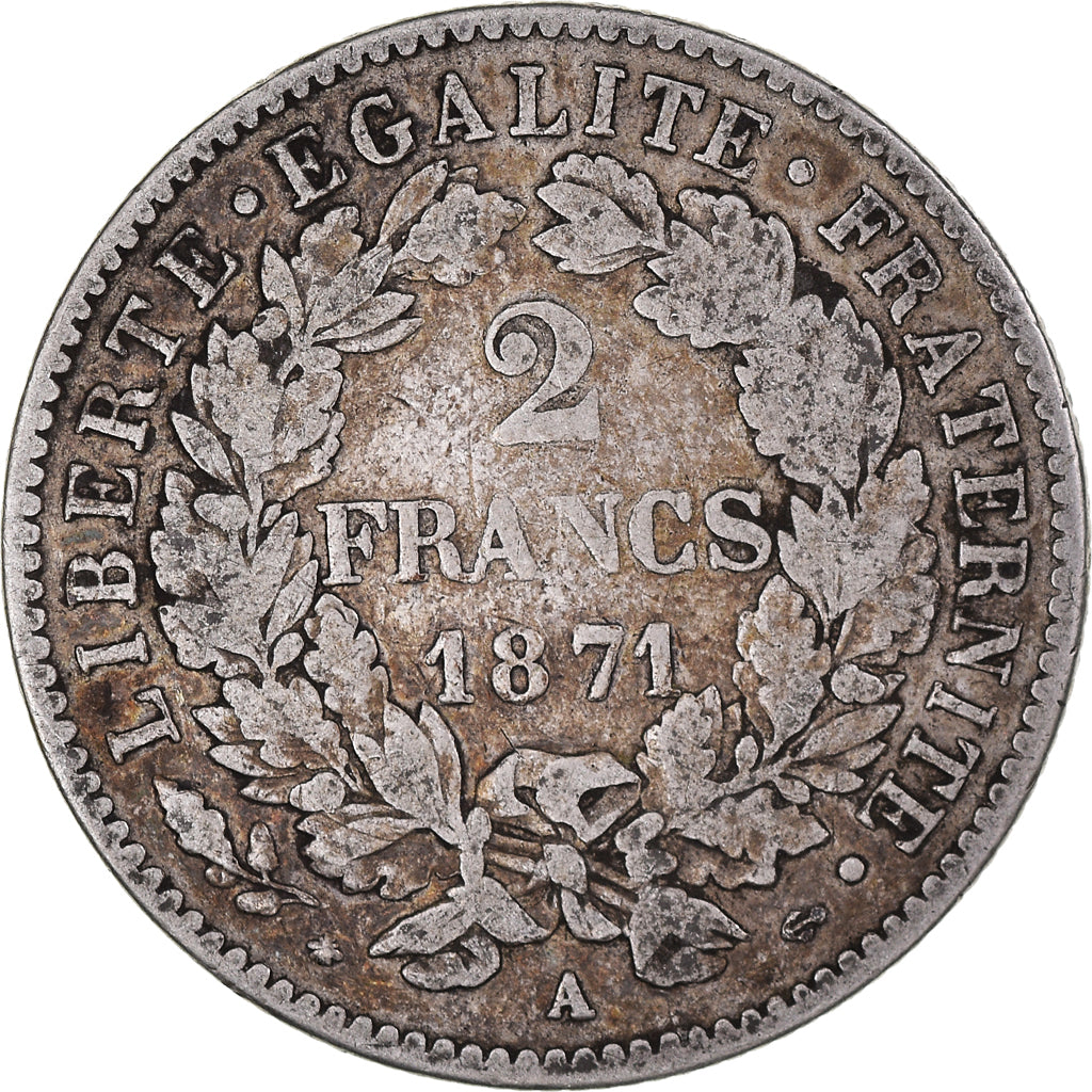 Coin, France, Cérès, 2 Francs, 1871, Paris, VF(20-25), Silver, KM:817.1
