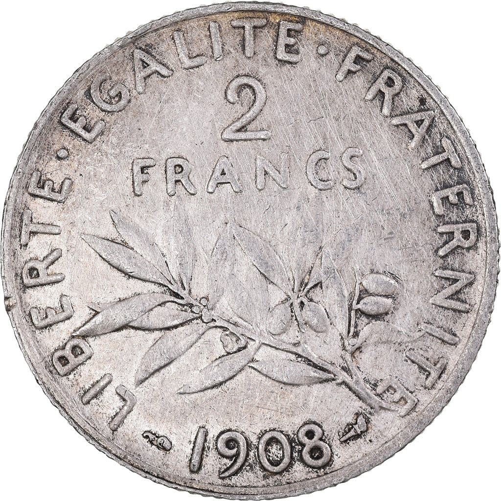 Monnaie, France, Semeuse, 2 Francs, 1908, Paris, TTB+, Argent, Gadoury:532