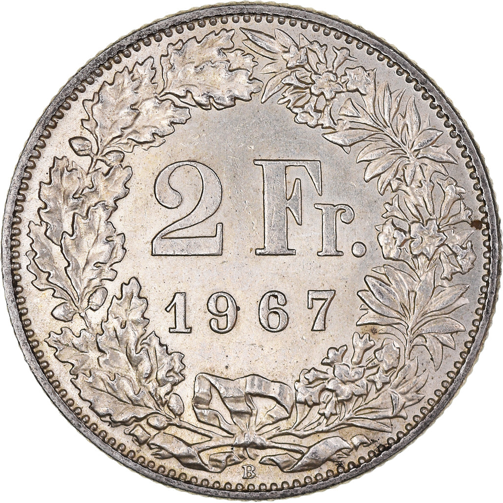 Coin, Switzerland, 2 Francs, 1967, Bern, MS(60-62), Silver, KM:21