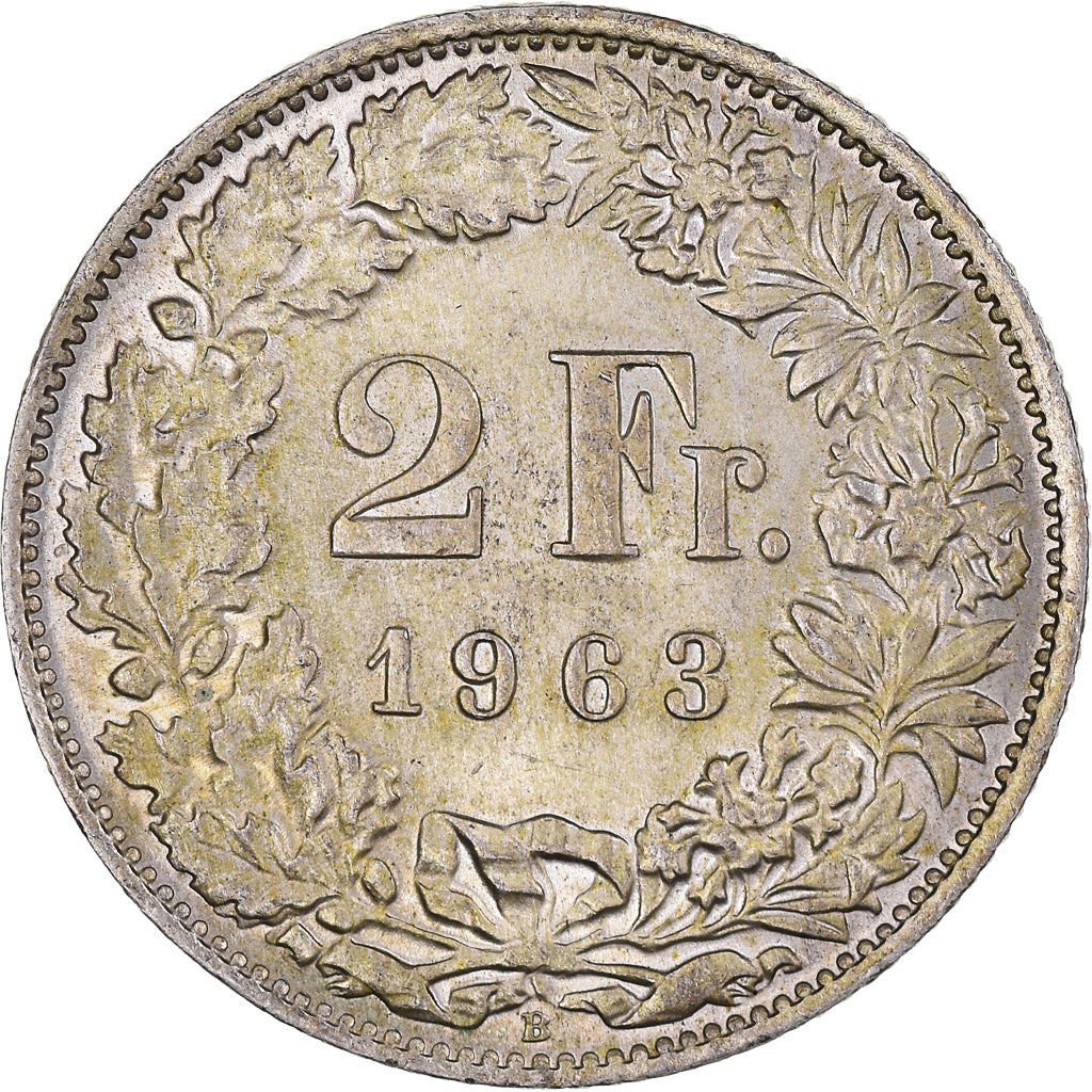 Coin, Switzerland, 2 Francs, 1963, Bern, EF(40-45), Silver, KM:21