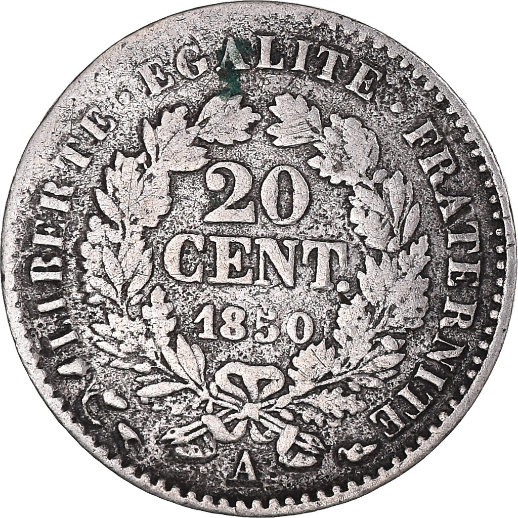 Moeda, França, Cérès, 20 Centimes, 1850, Paris, VF(20-25), Prata, KM:758.1