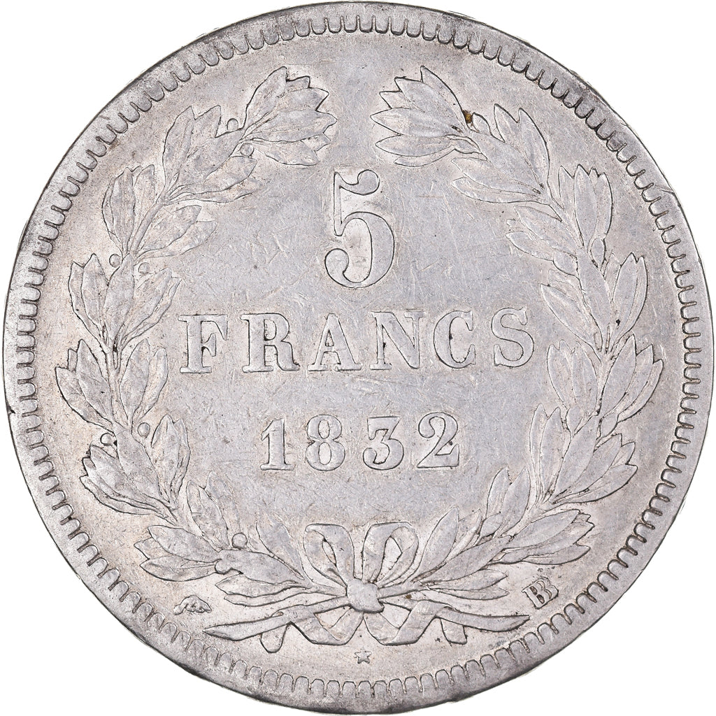 Moeda, França, Louis-Philippe, 5 Francs, 1832, Strasbourg, VF(30-35), Prata