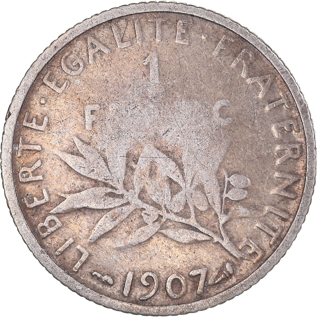 Moneta, Francia, Semeuse, Franc, 1907, Paris, MB, Argento, KM:844.1, Gadoury:467