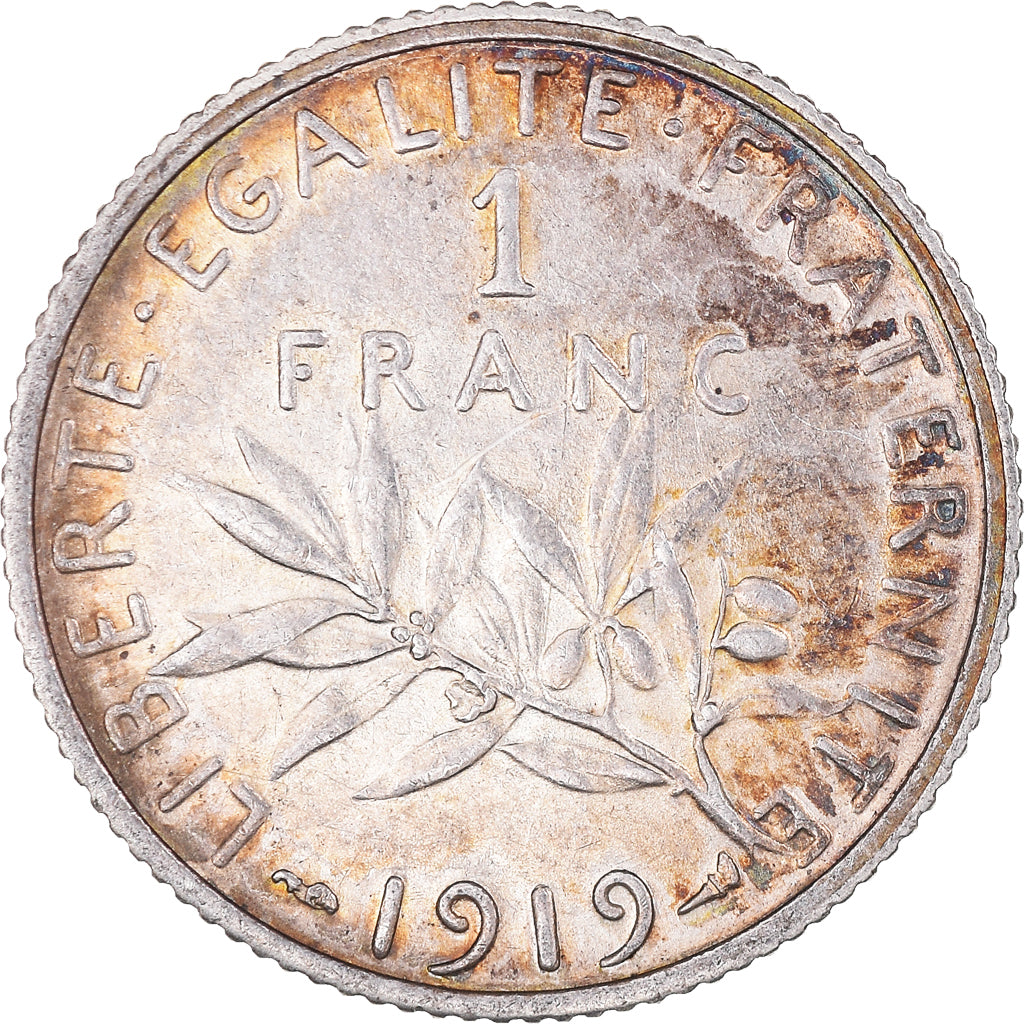Moeda, França, Semeuse, Franc, 1919, Paris, MS(60-62), Prata, KM:844.1