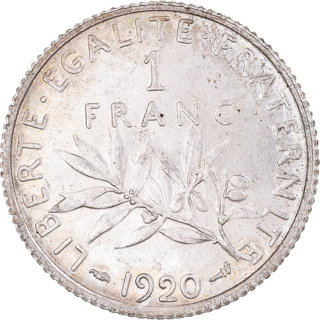 Coin, France, Semeuse, Franc, 1920, Paris, MS(60-62), Silver, KM:844.1
