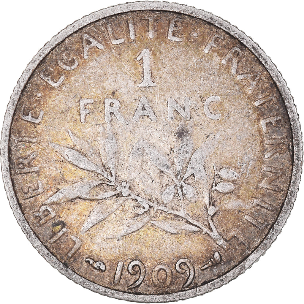 Moeda, França, Semeuse, Franc, 1909, Paris, EF(40-45), Prata, KM:844.1