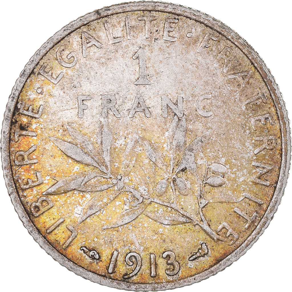 Moeda, França, Semeuse, Franc, 1913, Paris, 1 Franc, AU(50-53), Prata, KM:844.1