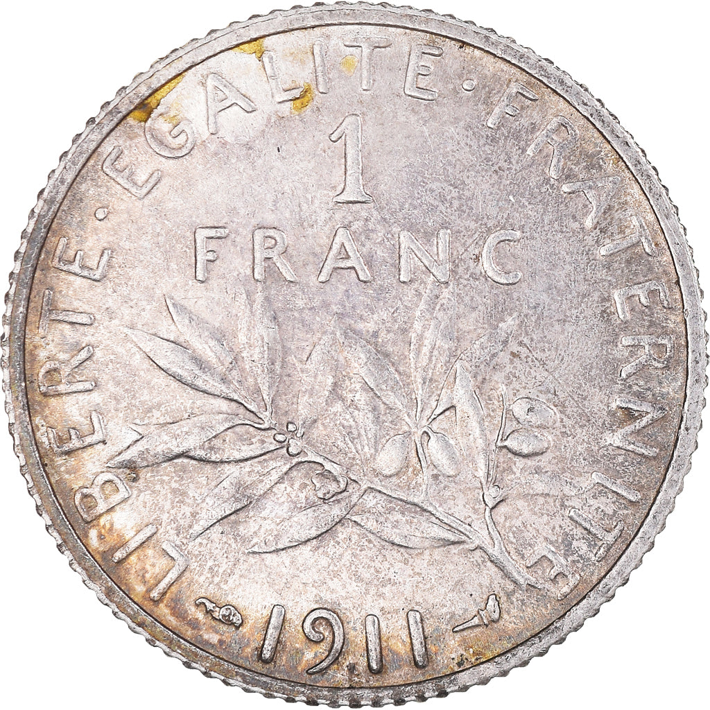 Coin, France, Semeuse, Franc, 1911, Paris, AU(50-53), Silver, KM:844.1