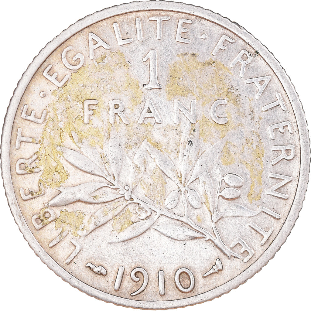 Moneta, Francja, Semeuse, Franc, 1910, Paris, AU(50-53), Srebro, KM:844.1