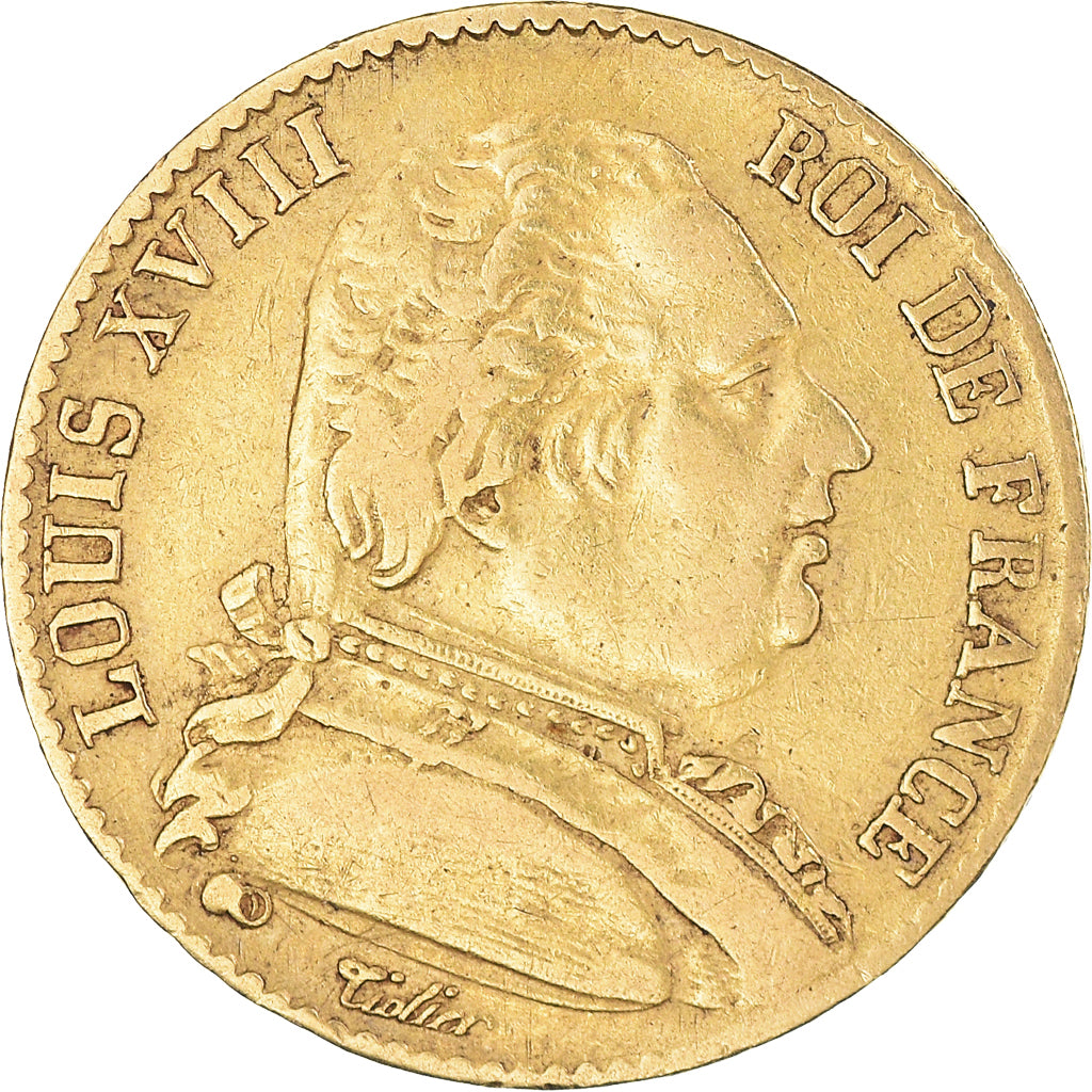Moeda, França, Louis XVIII, 20 Francs, 1814, Paris, VF(30-35), Dourado