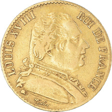 Moeda, França, Louis XVIII, 20 Francs, 1814, Paris, VF(30-35), Dourado