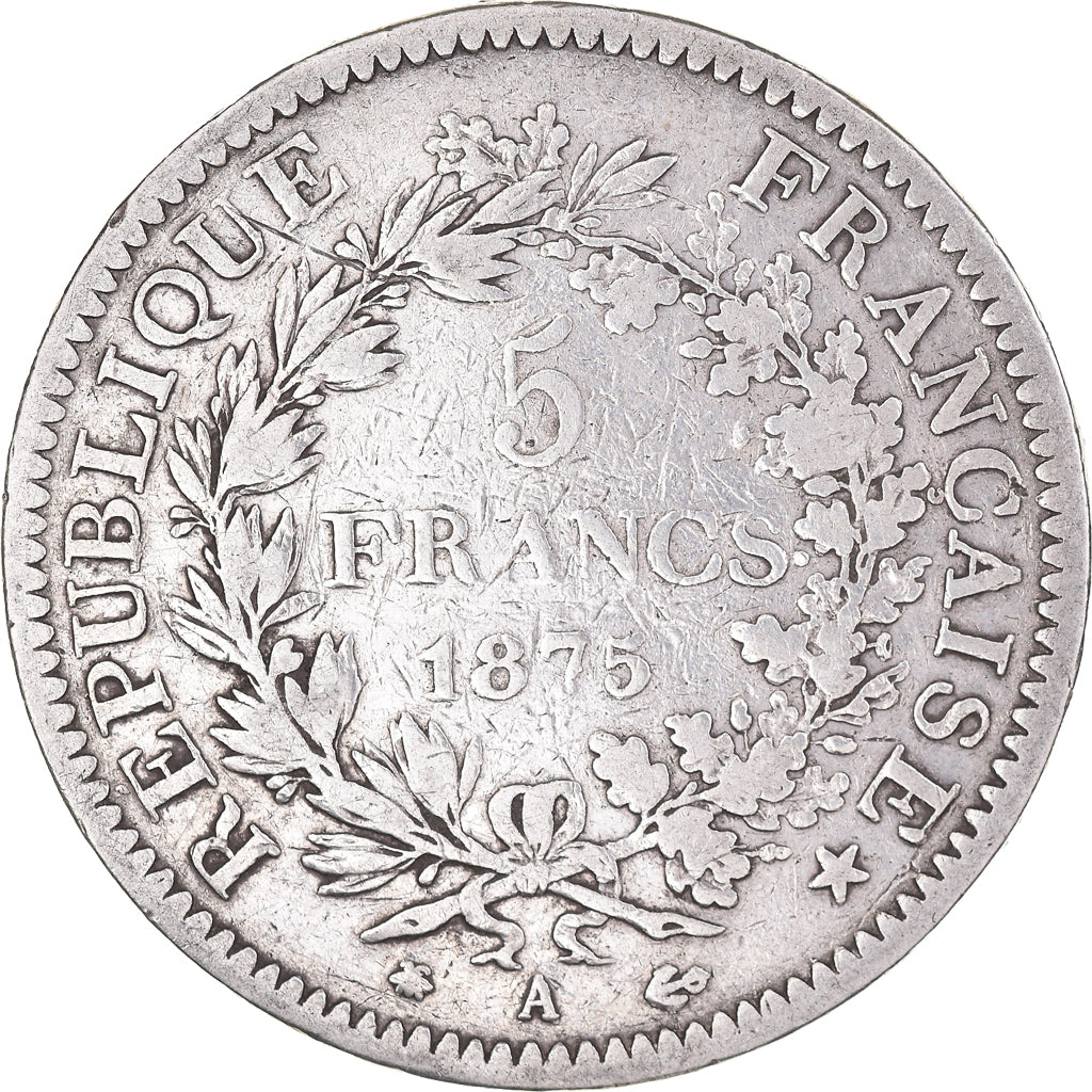 Moeda, França, Hercule, 5 Francs, 1875, Paris, VF(30-35), Prata, KM:820.1