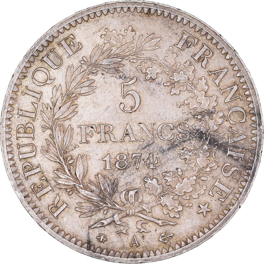 Munten, Frankrijk, Hercule, 5 Francs, 1874, Paris, ZF, Zilver, KM:820.1