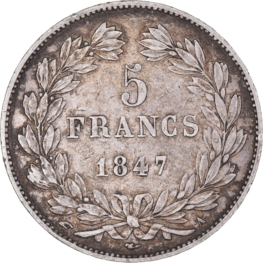 Moeda, França, Louis-Philippe, 5 Francs, 1847, Paris, VF(30-35), Prata